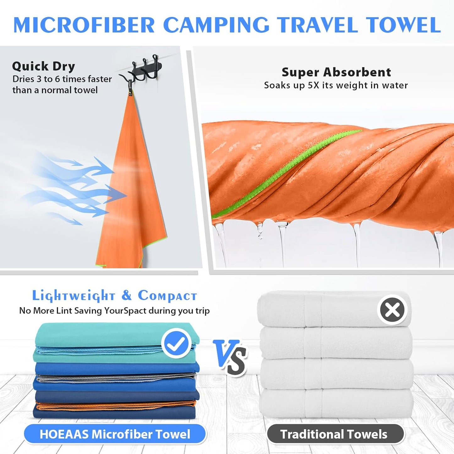 2 Pack Microfiber Camping Towels, Quick Dry Towel, Super Absorbent Ultra Compact Travel Towel Soft Lightweight Sports Towel for Sweat Fast Drying Towels for Pool,Gym,Hiking,Backpacking,Fitness