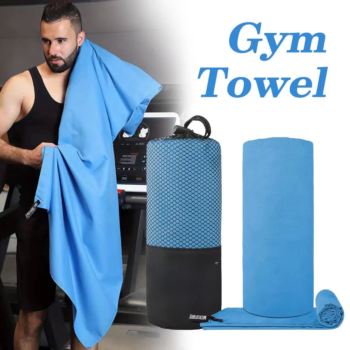 Microfiber Quick Dry Gym Towel Silver ION Odorfree Absorbent Fiber Fast Drying Workout Gear for Body Sweat Working Out Towels