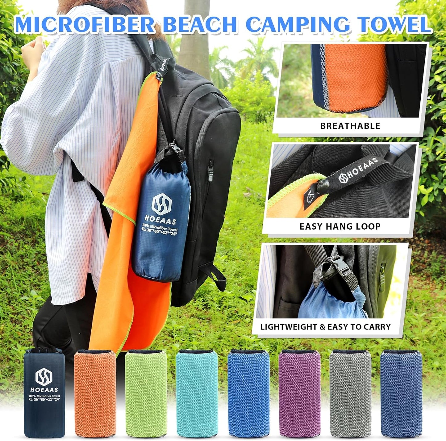 2 Pack Microfiber Camping Towels, Quick Dry Towel, Super Absorbent Ultra Compact Travel Towel Soft Lightweight Sports Towel for Sweat Fast Drying Towels for Pool,Gym,Hiking,Backpacking,Fitness