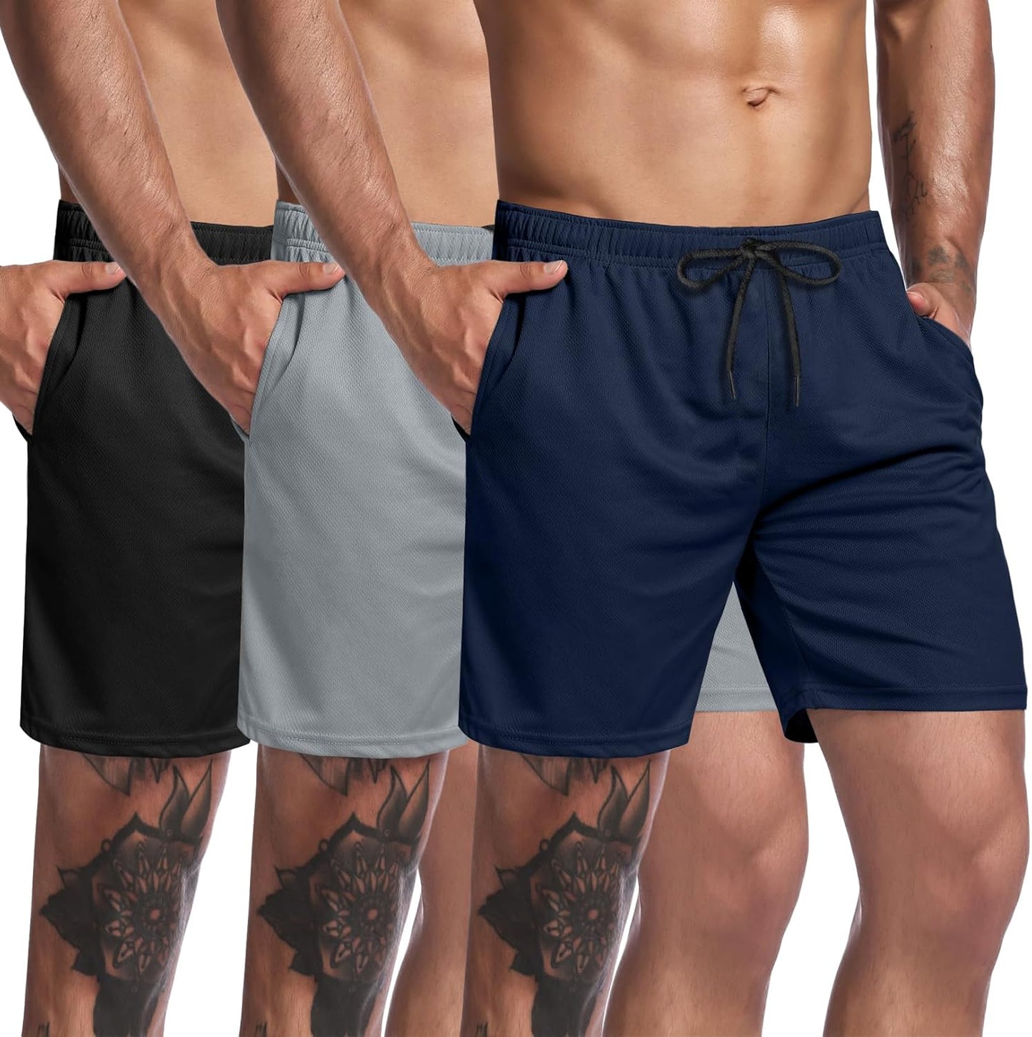 Men'S 3 Pack Workout Gym Shorts Mesh Athletic Shorts Lightweight Bodybuilding Training Short Pants with Pockets