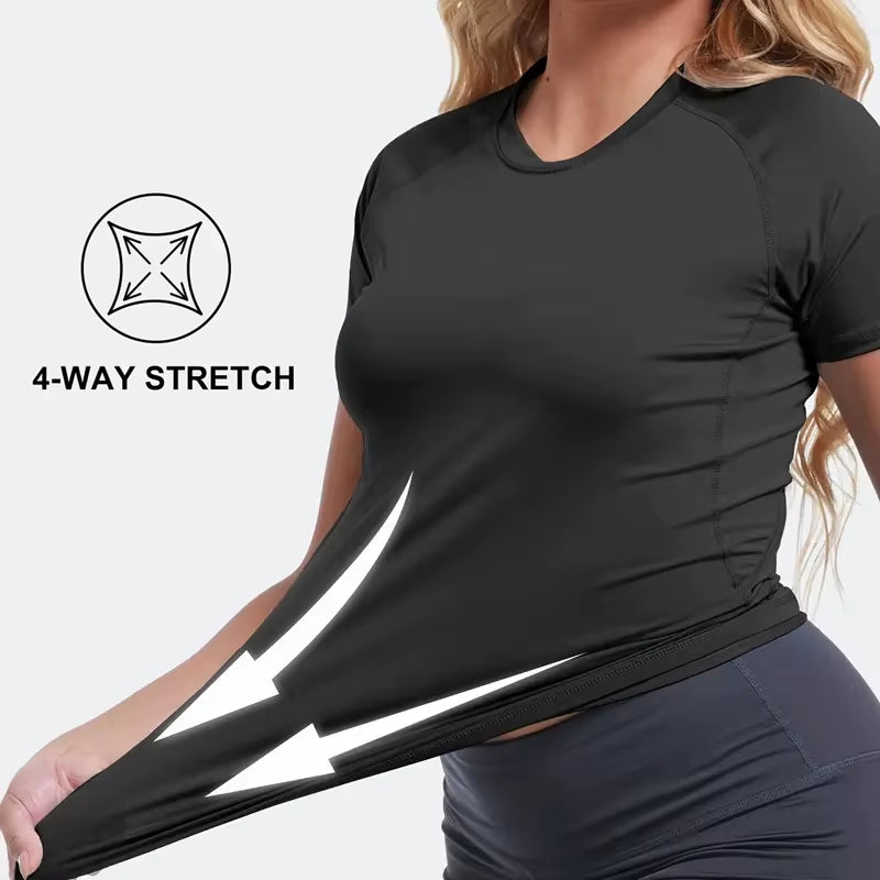 Spider Print Short Sleeve Compression Shirt for Women Athletic Running Workout Yoga T-Shirt Tees Baselayer Tops Gym Sports Gear