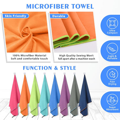 2 Pack Microfiber Camping Towels, Quick Dry Towel, Super Absorbent Ultra Compact Travel Towel Soft Lightweight Sports Towel for Sweat Fast Drying Towels for Pool,Gym,Hiking,Backpacking,Fitness