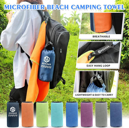 2 Pack Microfiber Camping Towels, Quick Dry Towel, Super Absorbent Ultra Compact Travel Towel Soft Lightweight Sports Towel for Sweat Fast Drying Towels for Pool,Gym,Hiking,Backpacking,Fitness