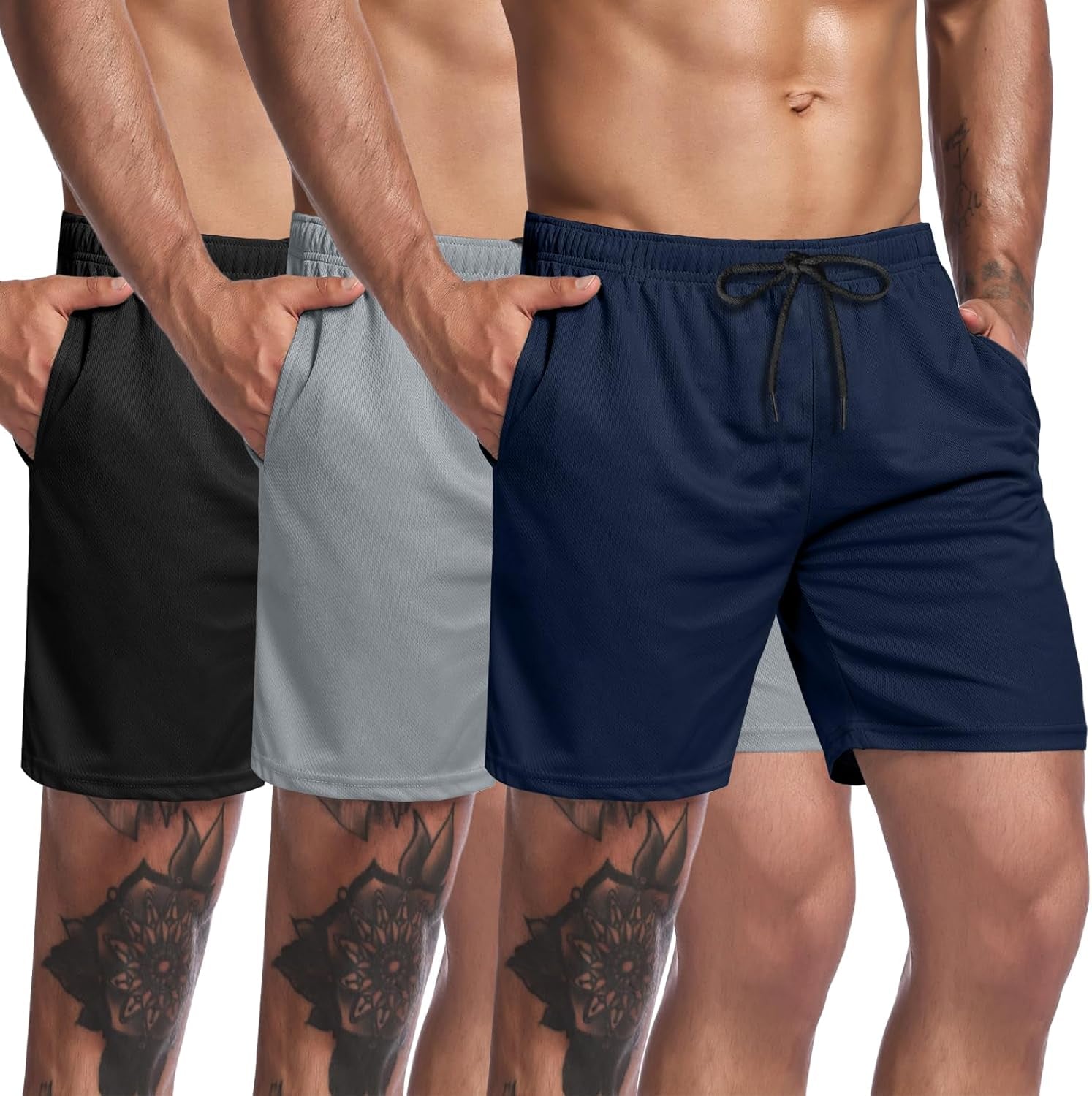 Men'S 3 Pack Workout Gym Shorts Mesh Athletic Shorts Lightweight Bodybuilding Training Short Pants with Pockets