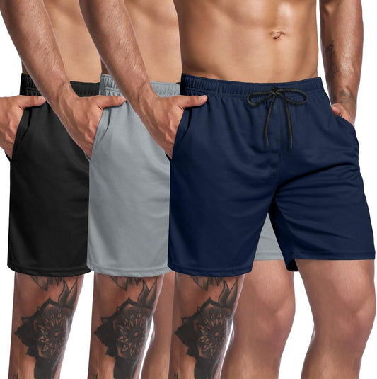 Men'S 3 Pack Workout Gym Shorts Mesh Athletic Shorts Lightweight Bodybuilding Training Short Pants with Pockets