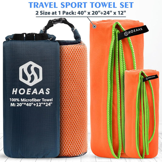 2 Pack Microfiber Camping Towels, Quick Dry Towel, Super Absorbent Ultra Compact Travel Towel Soft Lightweight Sports Towel for Sweat Fast Drying Towels for Pool,Gym,Hiking,Backpacking,Fitness