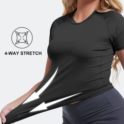 Spider Print Short Sleeve Compression Shirt for Women Athletic Running Workout Yoga T-Shirt Tees Baselayer Tops Gym Sports Gear