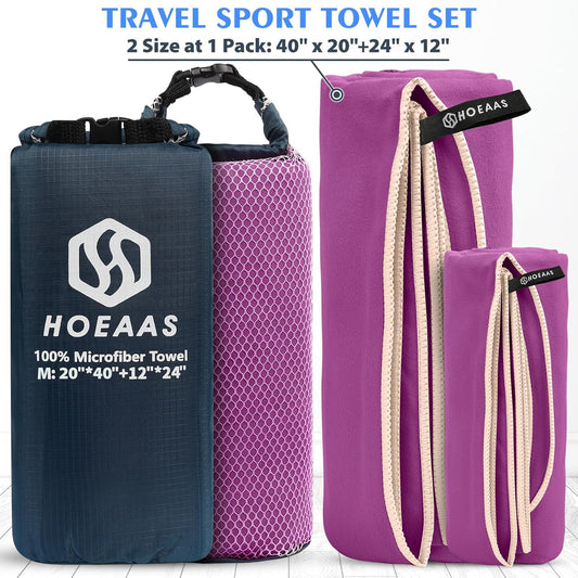 2 Pack Microfiber Camping Towels, Quick Dry Towel, Super Absorbent Ultra Compact Travel Towel Soft Lightweight Sports Towel for Sweat Fast Drying Towels for Pool,Gym,Hiking,Backpacking,Fitness