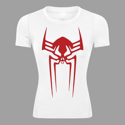 Spider Print Short Sleeve Compression Shirt for Women Athletic Running Workout Yoga T-Shirt Tees Baselayer Tops Gym Sports Gear