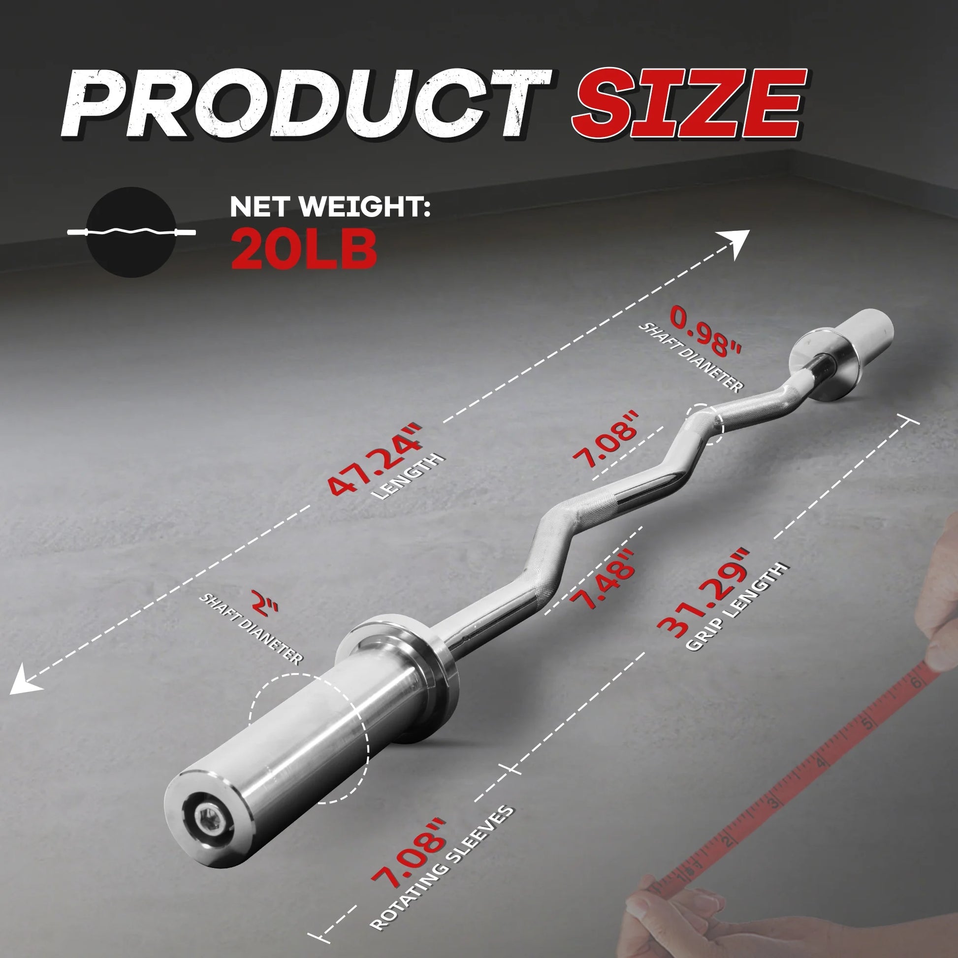 48-Inch Olympic Super Curl Barbell， EZ Curl Bar，350Lb Capacity, Non-Slip Design, for Bicep & Arm Workouts，Home Gym , Black/Silver