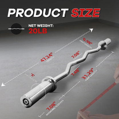 48-Inch Olympic Super Curl Barbell， EZ Curl Bar，350Lb Capacity, Non-Slip Design, for Bicep & Arm Workouts，Home Gym , Black/Silver